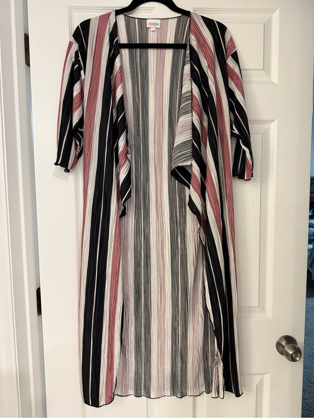 Lularoe Shirley Striped Longline Cover up- Pink, Black & White